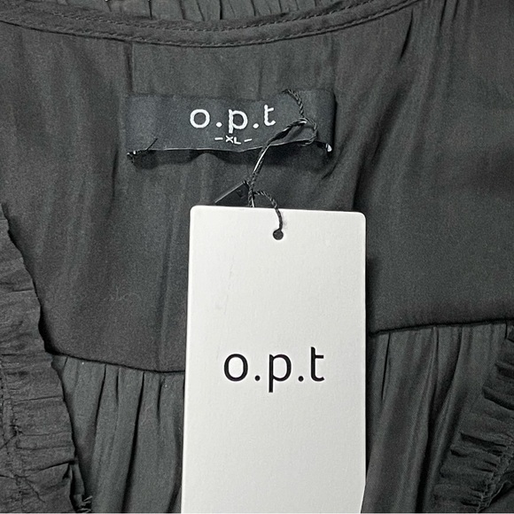 𝅺OPT ONE PRETTY TIME Tianna Mini Dress XL Black Pleated Ruffle Tiered Silky - Picture 12 of 16